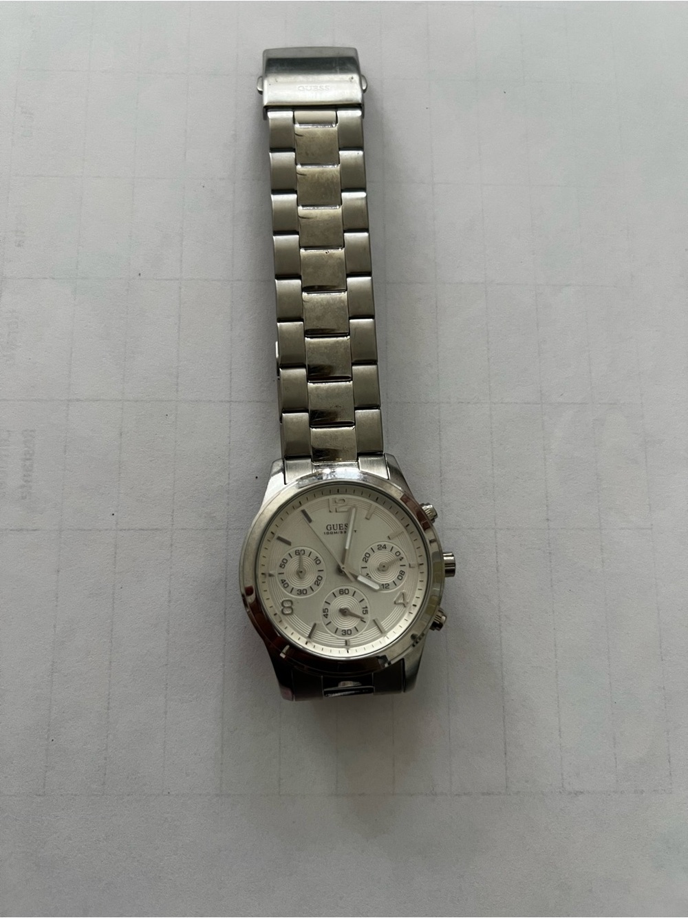 GUESS Silver Men’s Chronograph Watch with White Dial